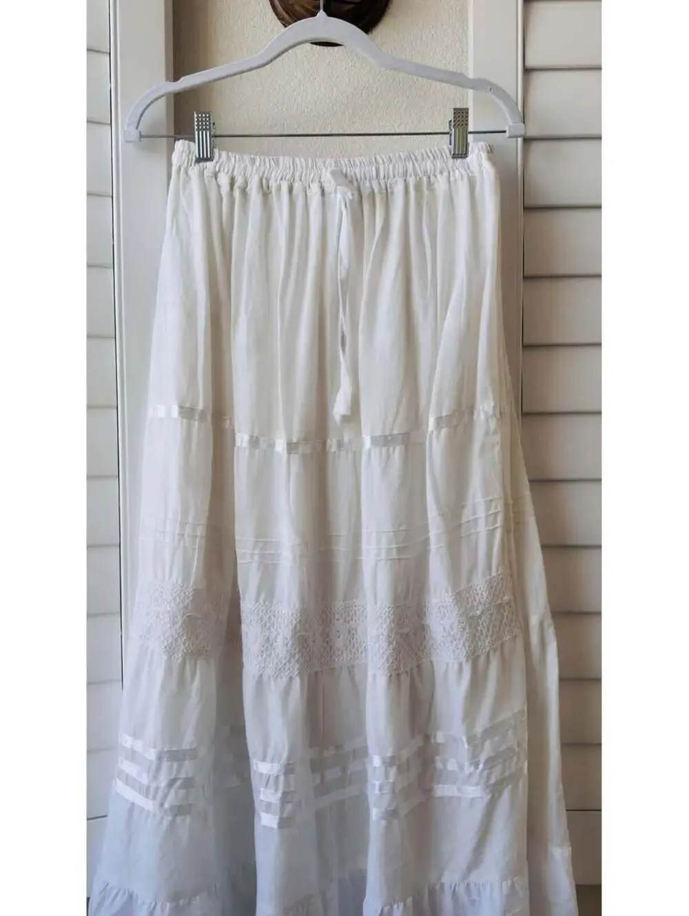 Ashley Taylor White Lace & Ribbon Tiered Maxi Skirt Size One Size
